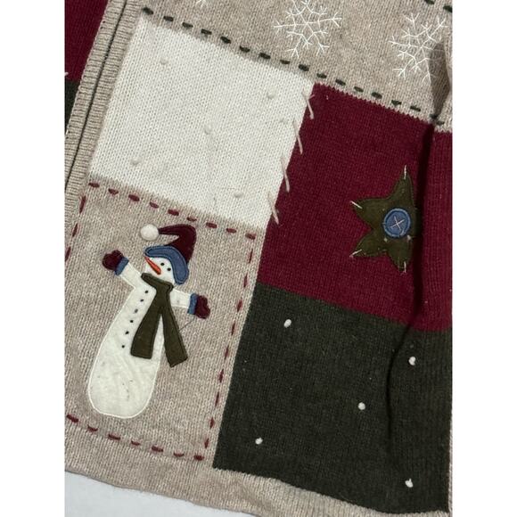 Vintage Wool Angora Rabbit Zip Up Patchwork Christmas Holiday Sweater Jacket XL - Picture 3 of 12